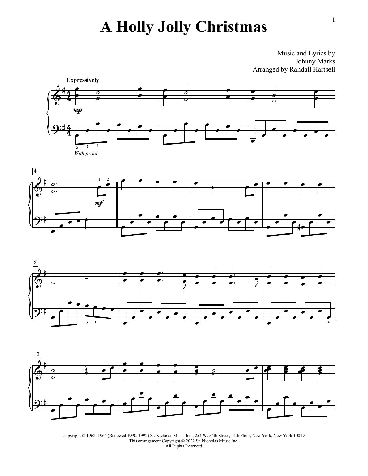 Johnny Marks A Holly Jolly Christmas (arr. Randall Hartsell) sheet music notes and chords arranged for Educational Piano