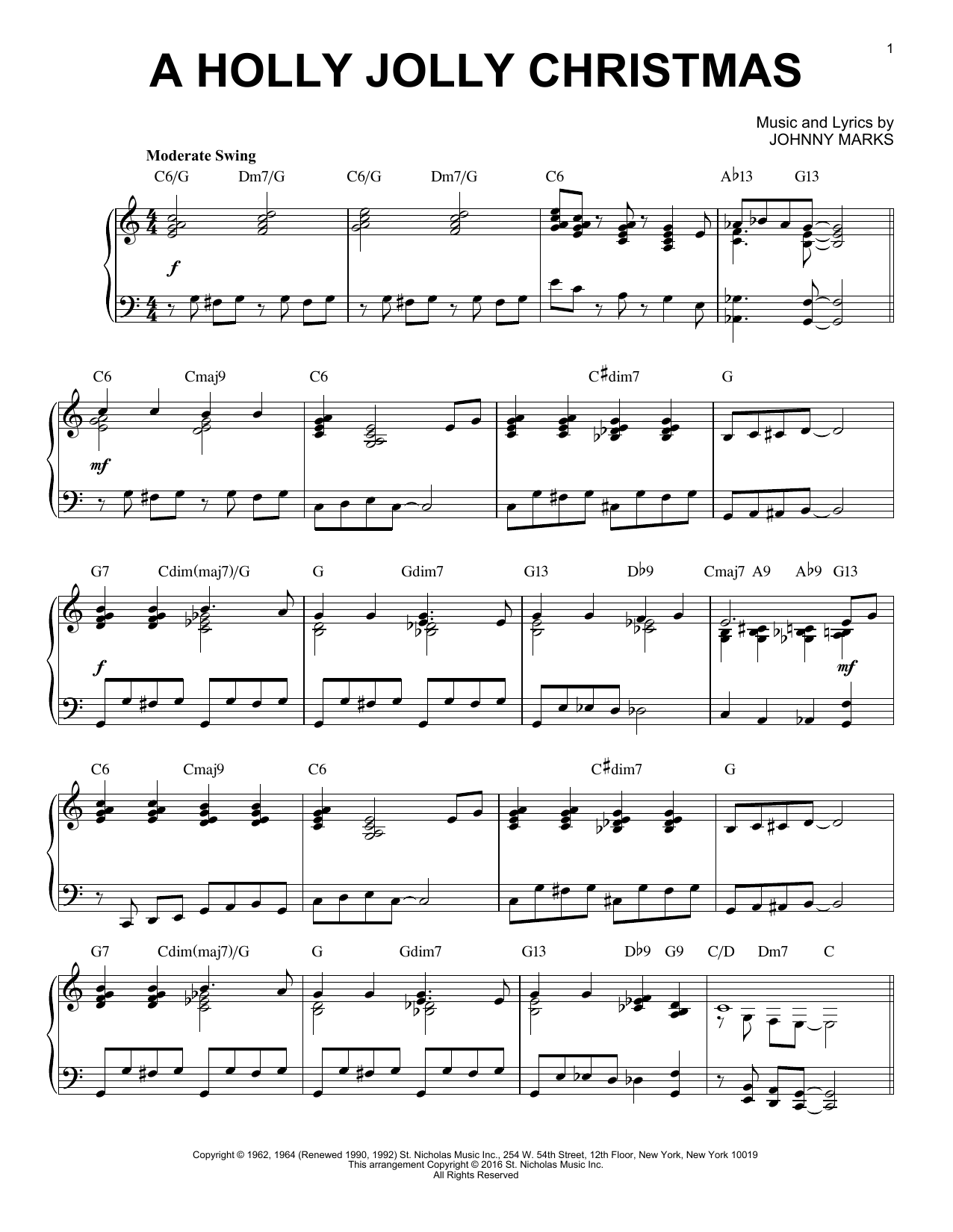 Johnny Marks A Holly Jolly Christmas [Jazz version] (arr. Brent Edstrom) sheet music notes and chords arranged for Piano Solo