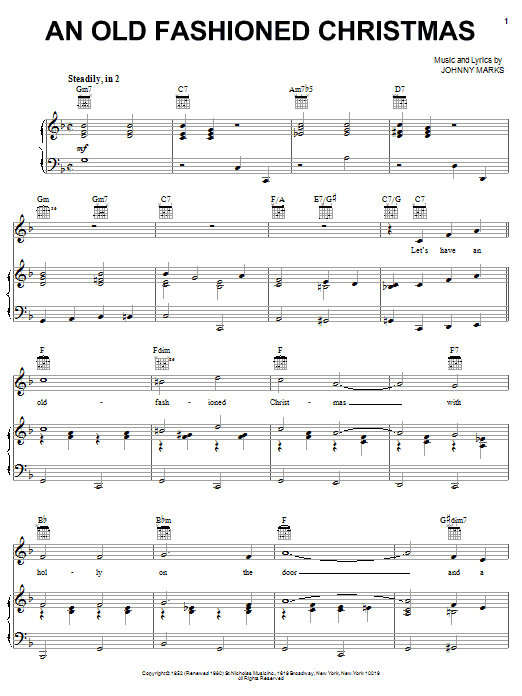 Johnny Marks An Old Fashioned Christmas sheet music notes and chords arranged for Piano, Vocal & Guitar Chords (Right-Hand Melody)