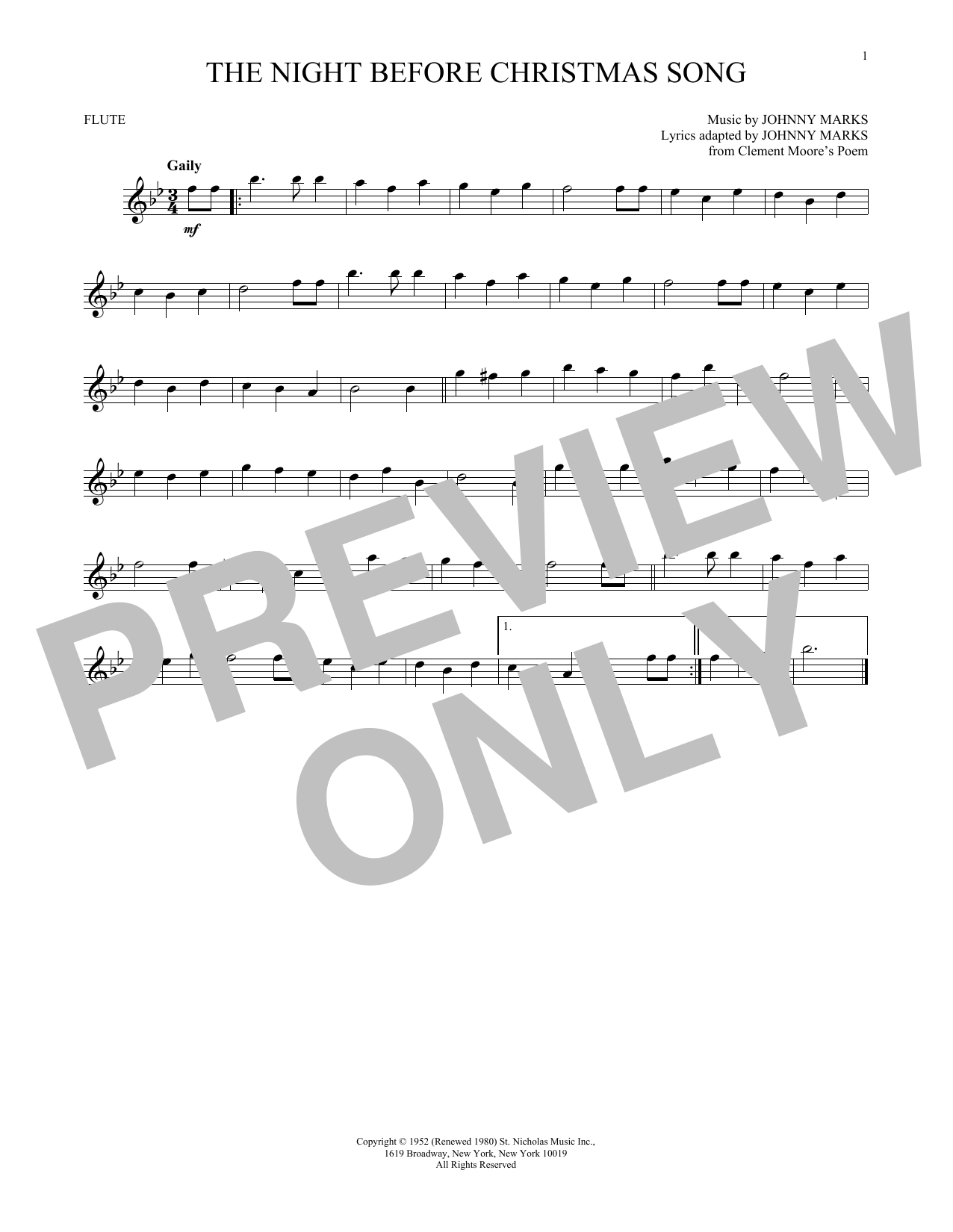 Johnny Marks from Clement Moor The Night Before Christmas Song sheet music notes and chords arranged for Trumpet Solo