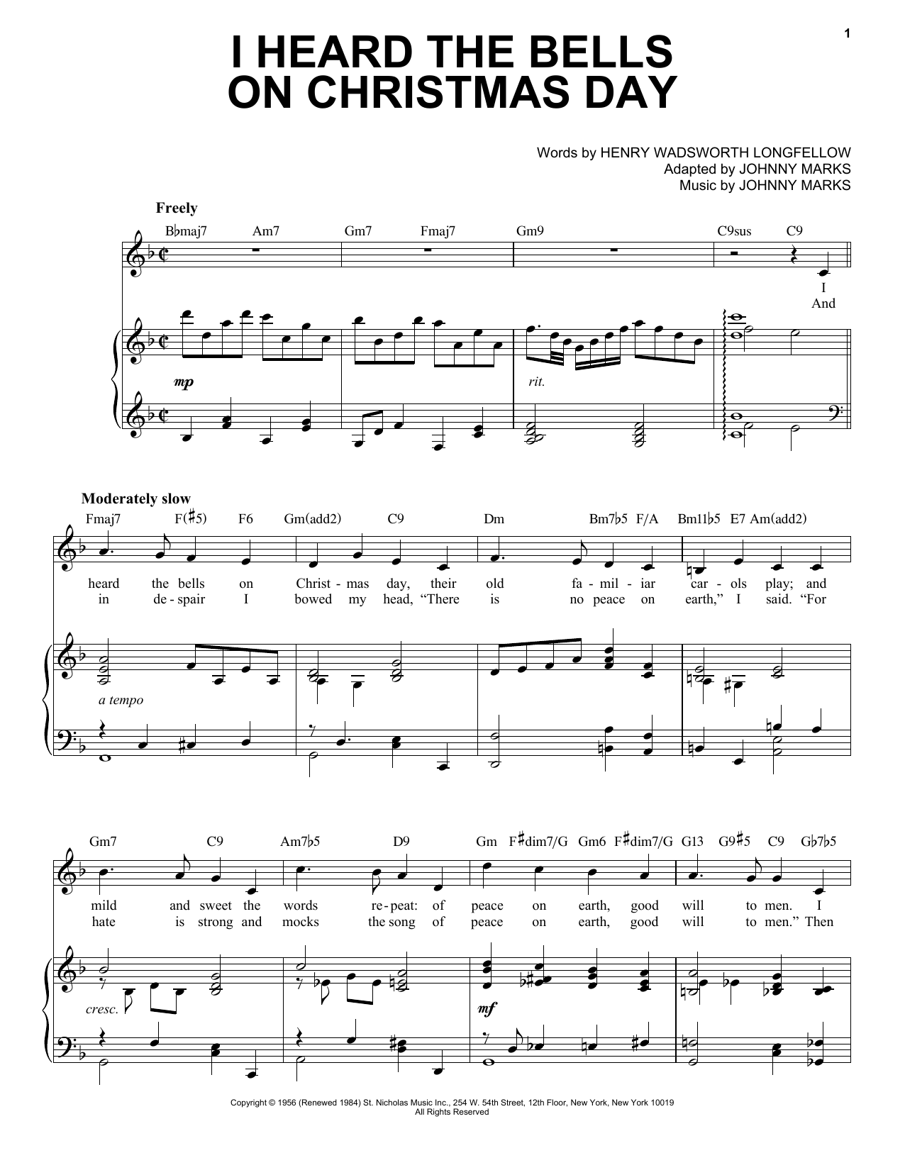 Johnny Marks I Heard The Bells On Christmas Day [Jazz Version] (arr. Brent Edstrom) sheet music notes and chords arranged for Piano & Vocal
