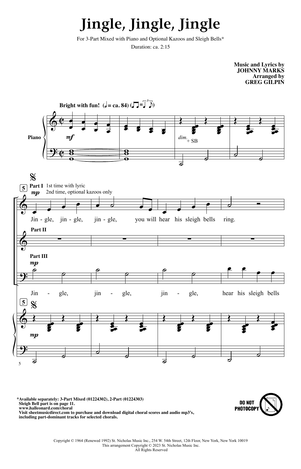 Johnny Marks Jingle, Jingle, Jingle (arr. Greg Gilpin) sheet music notes and chords arranged for 2-Part Choir