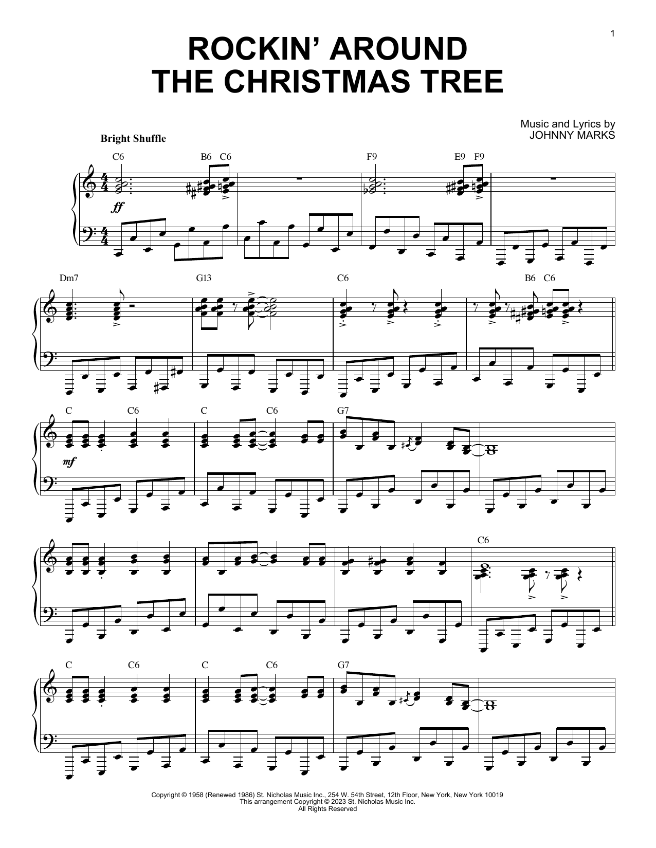 Johnny Marks Rockin' Around The Christmas Tree [Boogie Woogie version] (arr. Brent Edstrom) sheet music notes and chords arranged for Piano Solo