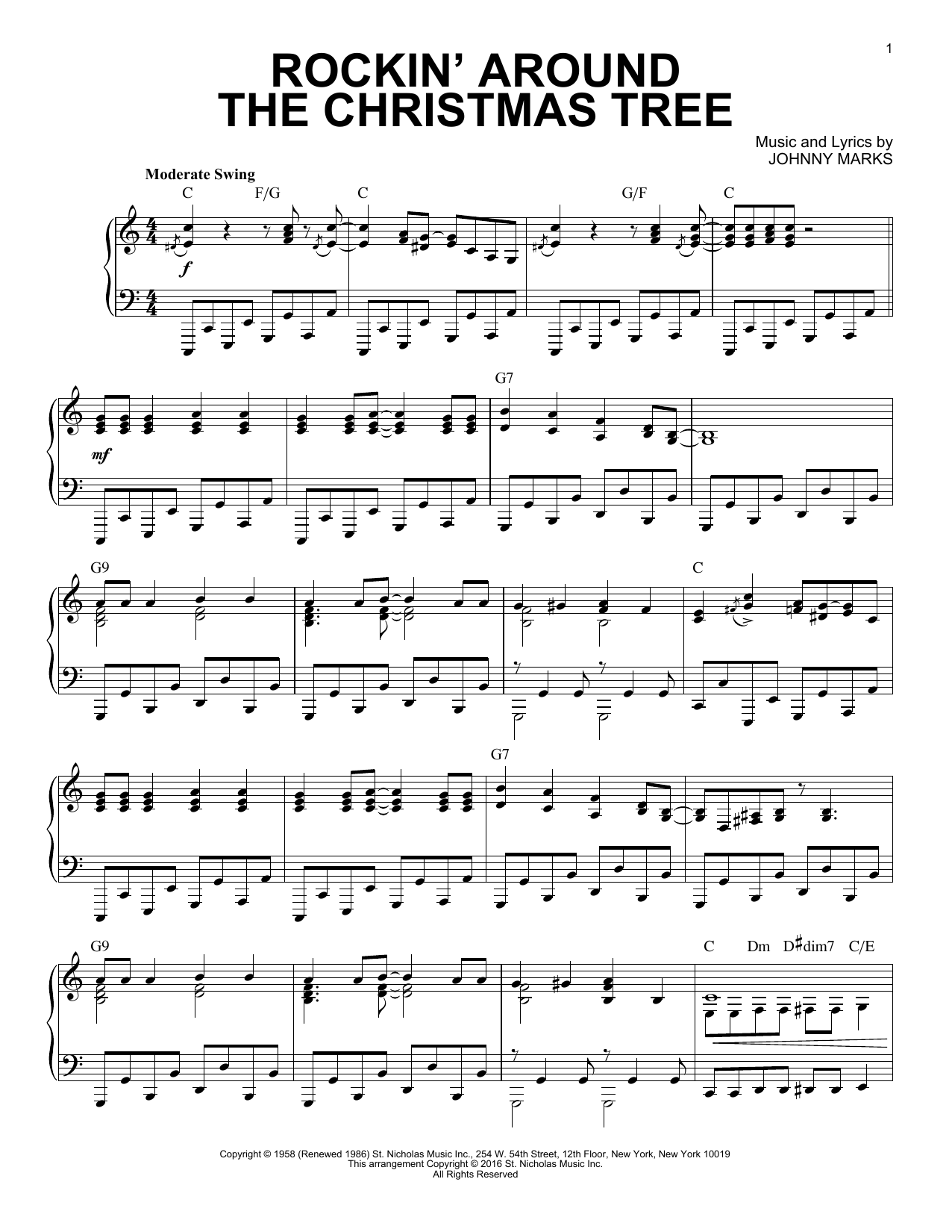 Johnny Marks Rockin' Around The Christmas Tree [Jazz Version] (arr. Brent Edstrom) sheet music notes and chords arranged for Piano & Vocal