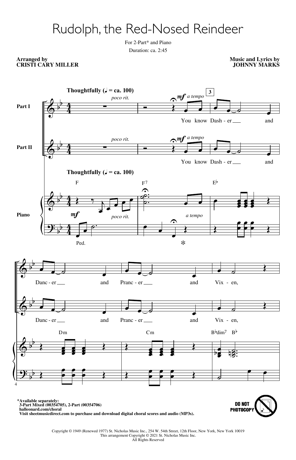 Johnny Marks Rudolph The Red-Nosed Reindeer (arr. Cristi Cary Miller) sheet music notes and chords arranged for 3-Part Mixed Choir