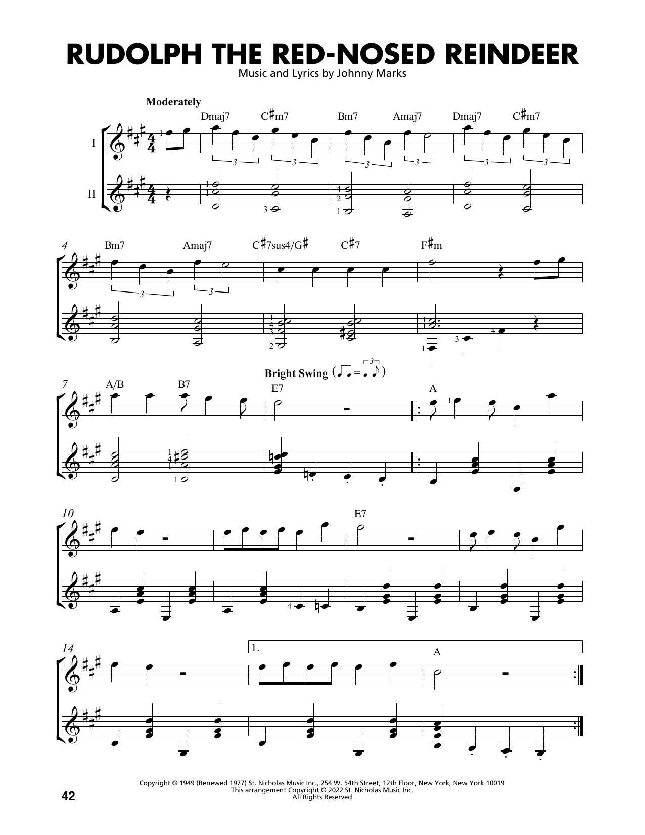 Johnny Marks Rudolph The Red-Nosed Reindeer (arr. Mark Phillips) sheet music notes and chords arranged for Easy Guitar Tab