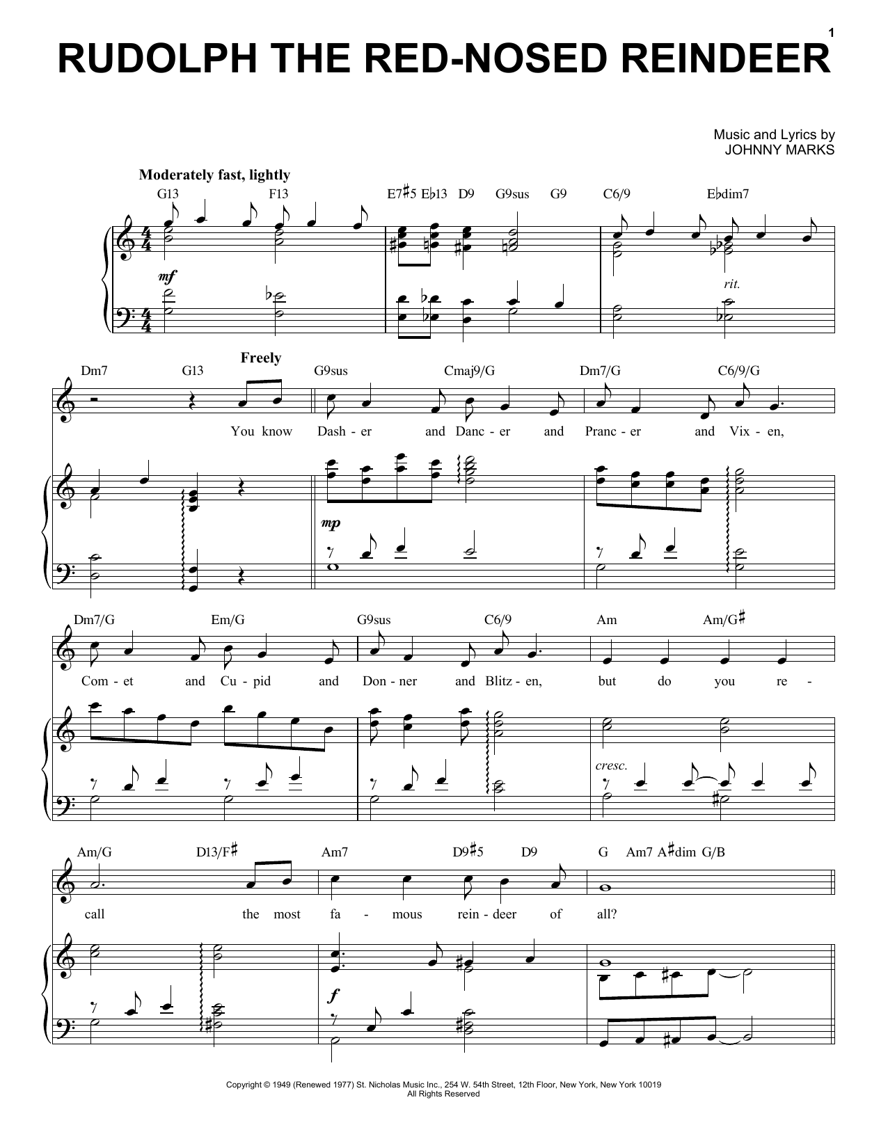 Johnny Marks Rudolph The Red-Nosed Reindeer [Jazz Version] (arr. Brent Edstrom) sheet music notes and chords arranged for Piano & Vocal