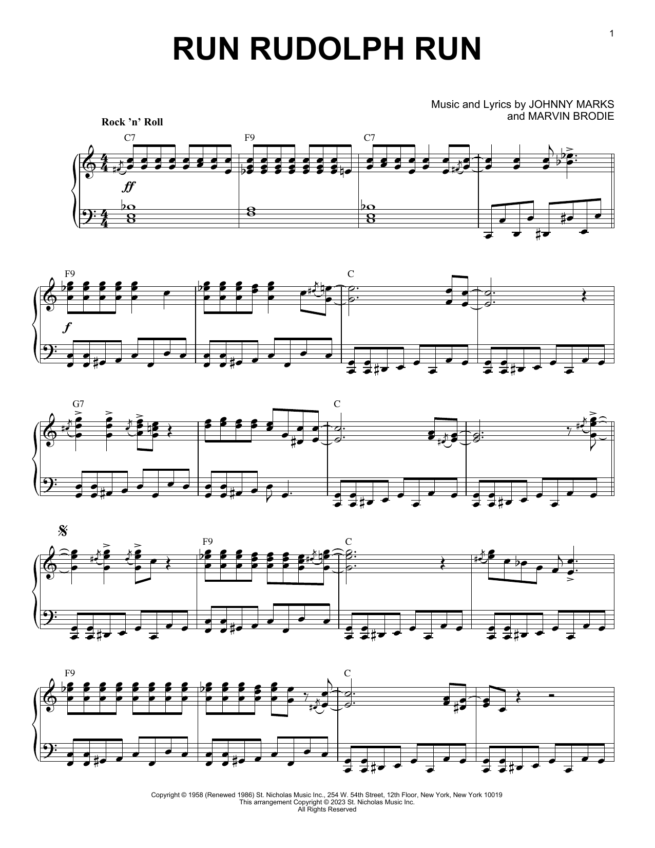 Johnny Marks Run Rudolph Run [Boogie Woogie version] (arr. Brent Edstrom) sheet music notes and chords arranged for Piano Solo