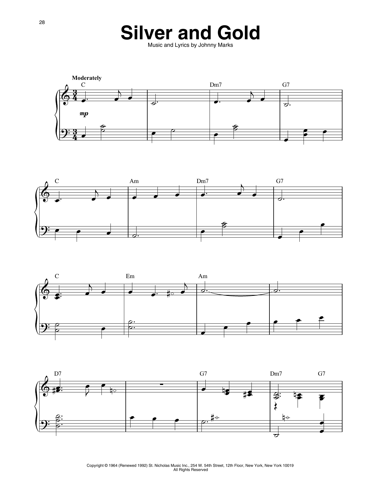 Johnny Marks Silver And Gold (arr. Maeve Gilchrist) sheet music notes and chords arranged for Harp