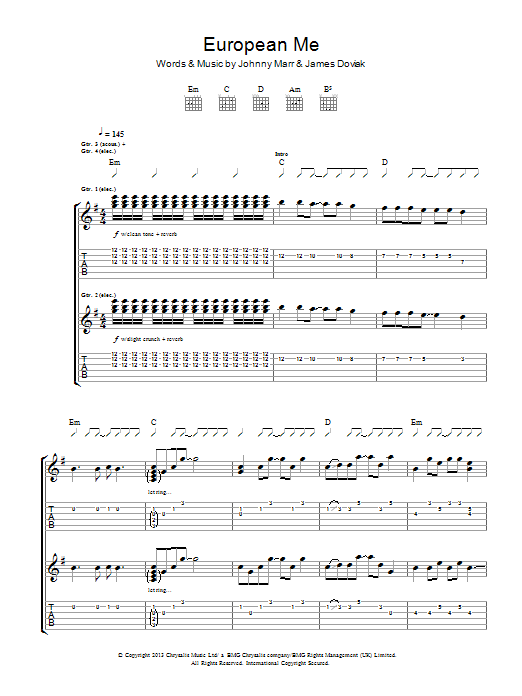 Johnny Marr European Me sheet music notes and chords arranged for Guitar Tab