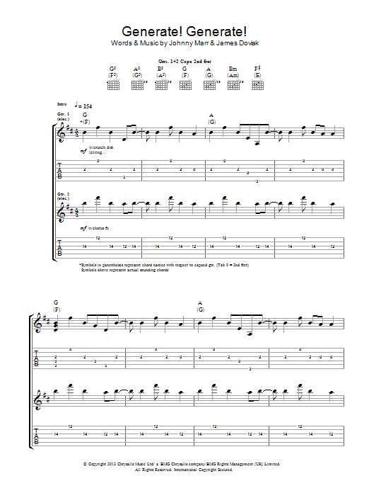Johnny Marr Generate! Generate! sheet music notes and chords arranged for Guitar Tab