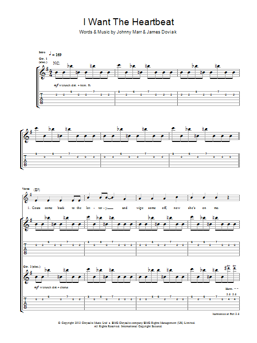 Johnny Marr I Want The Heartbeat sheet music notes and chords arranged for Guitar Tab