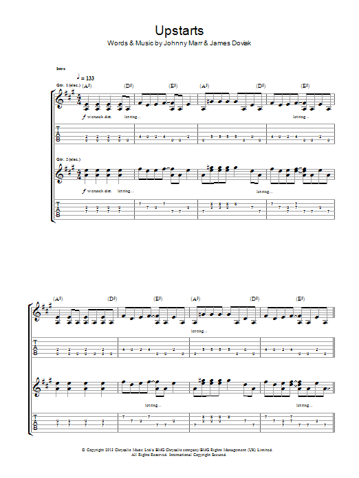 Johnny Marr Upstarts sheet music notes and chords arranged for Guitar Tab