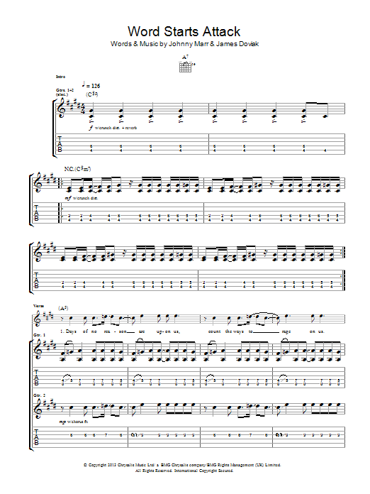 Johnny Marr Word Starts Attack sheet music notes and chords arranged for Guitar Tab