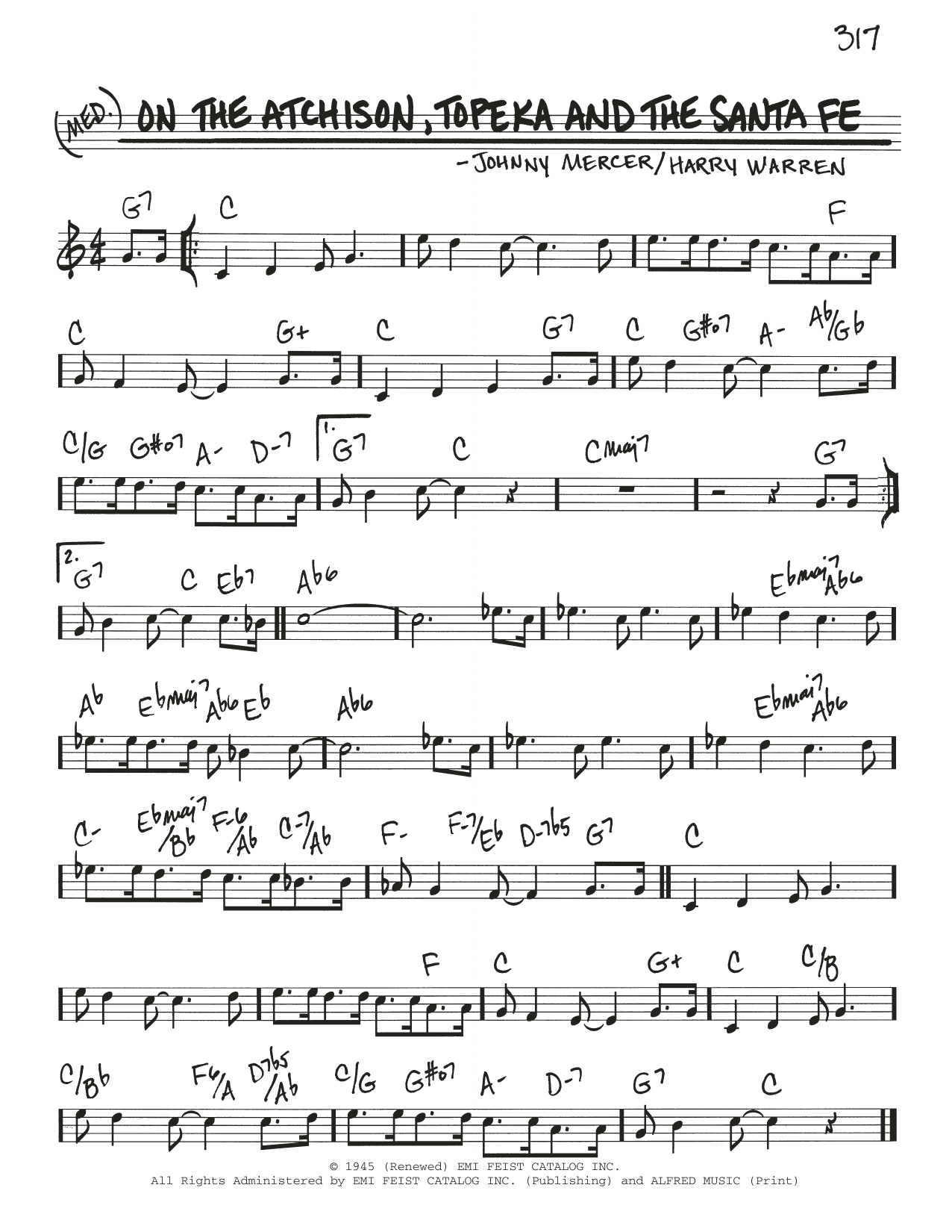 Johnny Mercer & Harry Warren On The Atchison, Topeka And The Santa Fe sheet music notes and chords arranged for Real Book – Melody & Chords
