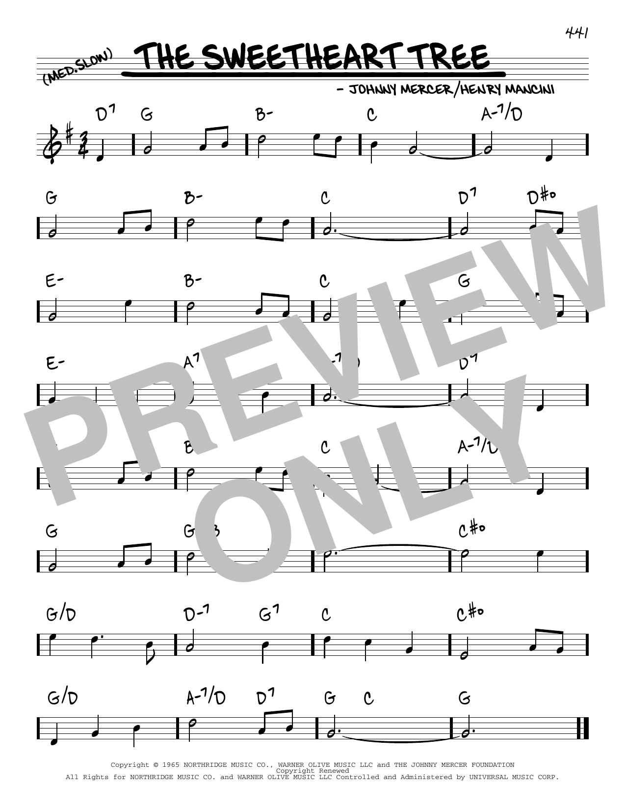 Johnny Mercer & Henry Mancini The Sweetheart Tree sheet music notes and chords arranged for Real Book – Melody & Chords