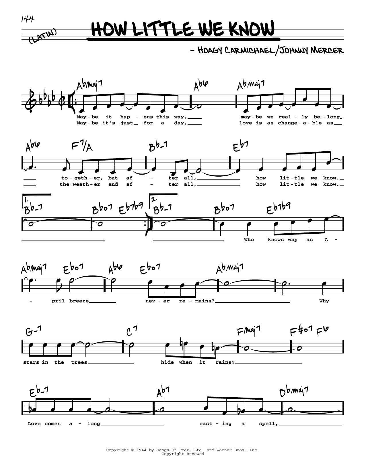 Johnny Mercer & Hoagy Carmichael How Little We Know (High Voice) sheet music notes and chords arranged for Real Book – Melody, Lyrics & Chords