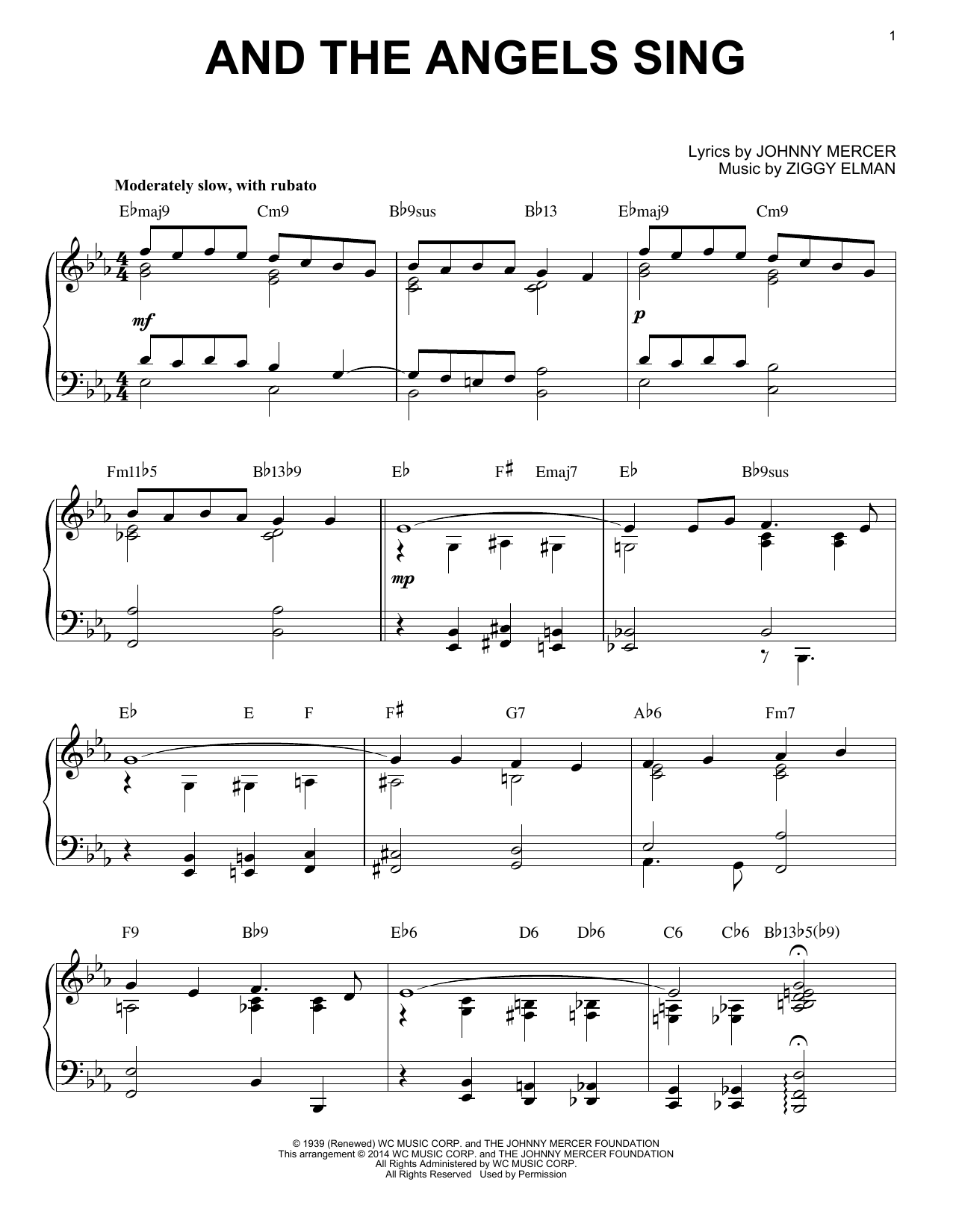 Johnny Mercer And The Angels Sing [Jazz version] (arr. Brent Edstrom) sheet music notes and chords arranged for Piano Solo