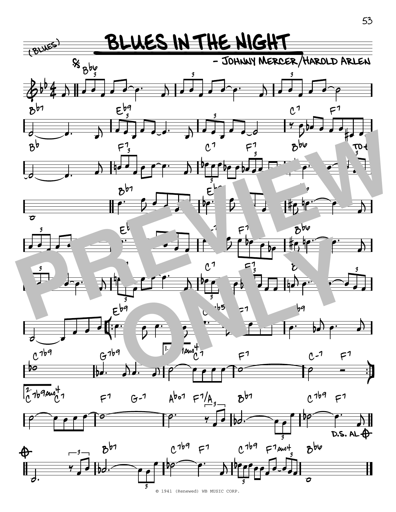Johnny Mercer Blues In The Night sheet music notes and chords arranged for Real Book – Melody & Chords