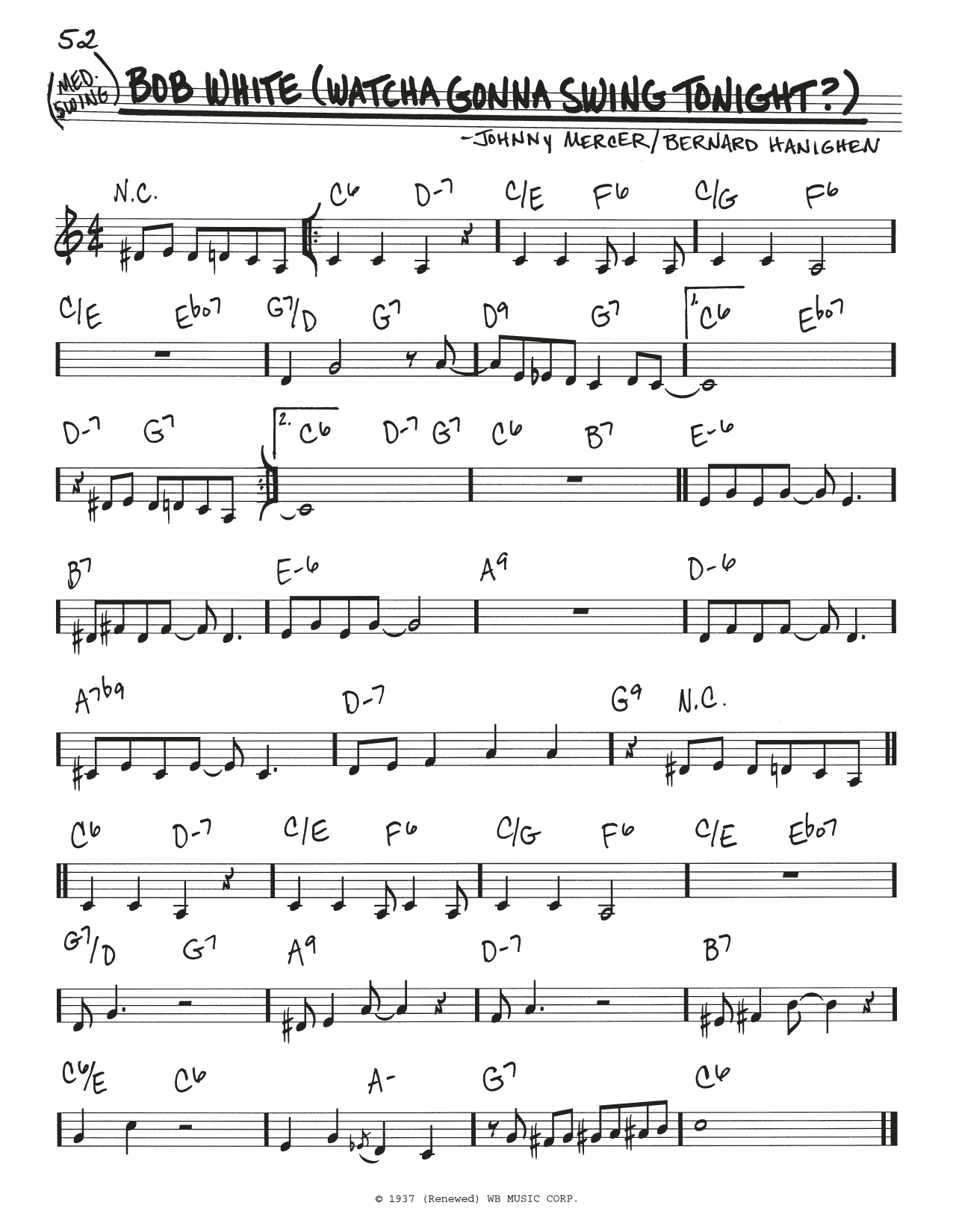 Johnny Mercer Bob White (Watcha Gonna Swing Tonight?) sheet music notes and chords arranged for Real Book – Melody & Chords