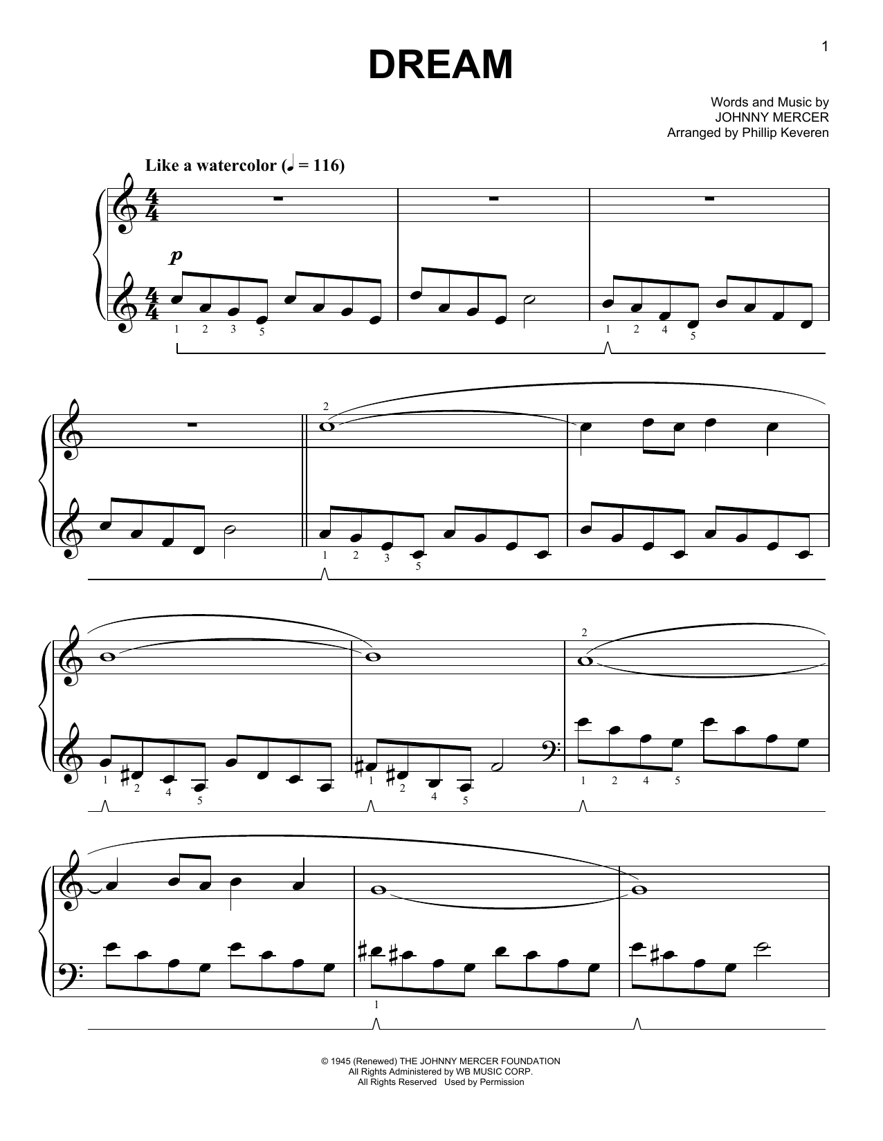 Johnny Mercer Dream [Classical version] (arr. Phillip Keveren) sheet music notes and chords arranged for Easy Piano