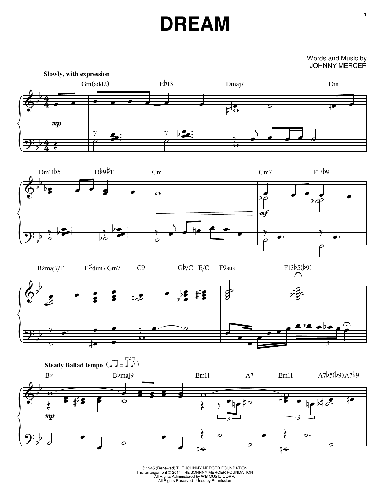 Johnny Mercer Dream [Jazz version] (arr. Brent Edstrom) sheet music notes and chords arranged for Piano Solo