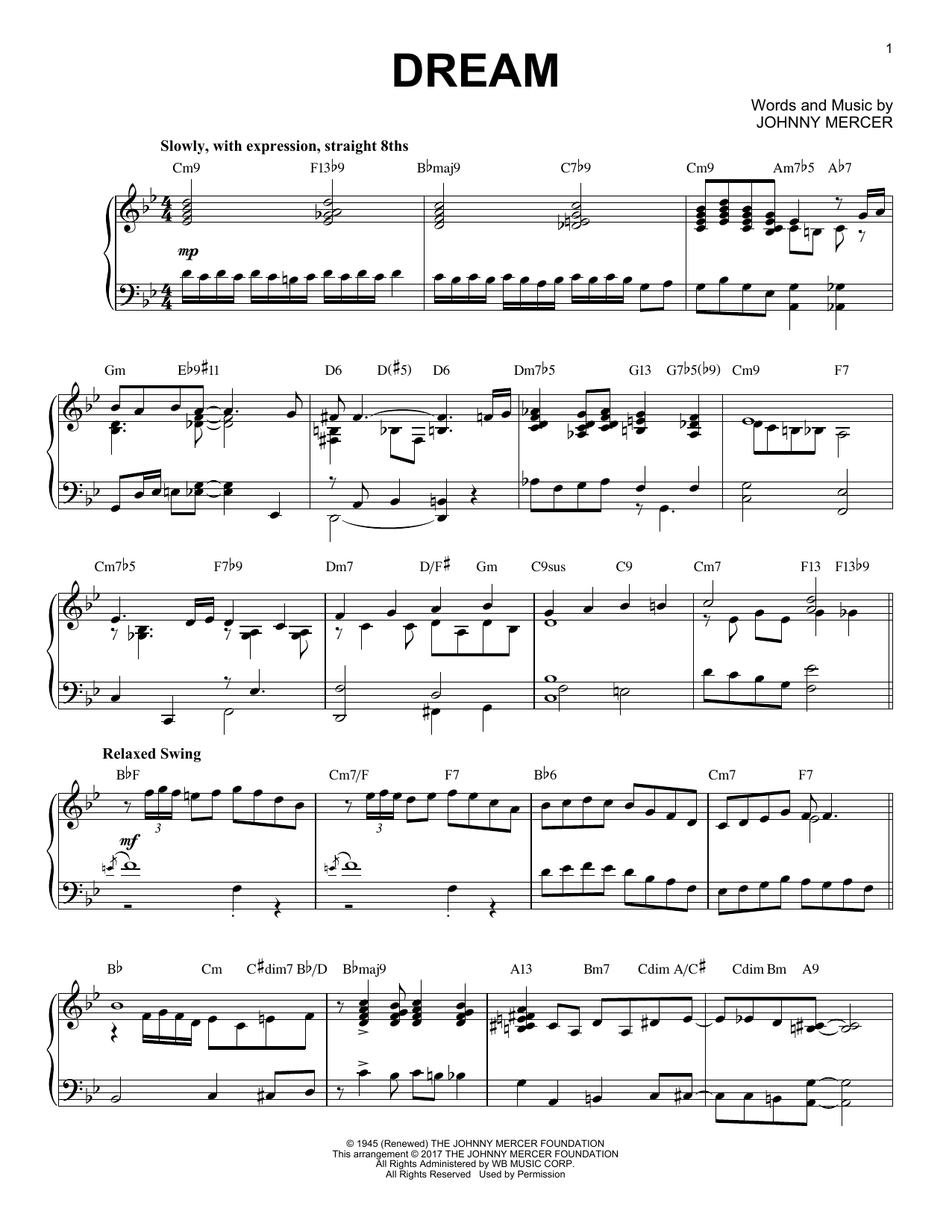Johnny Mercer Dream [Jazz version] sheet music notes and chords arranged for Piano Solo