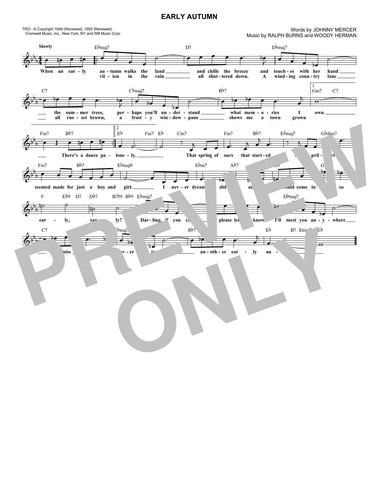Johnny Mercer Early Autumn sheet music notes and chords arranged for Easy Guitar