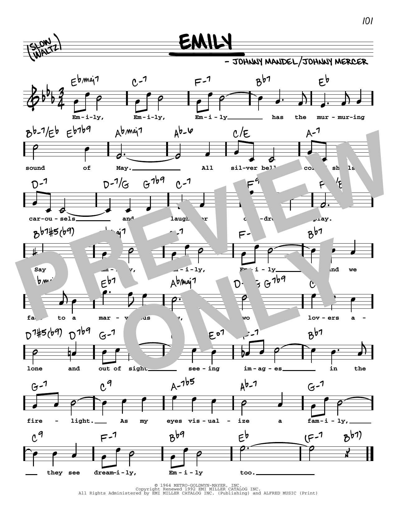 Johnny Mercer Emily (High Voice) (from The Americanization of Emily) sheet music notes and chords arranged for Real Book – Melody, Lyrics & Chords