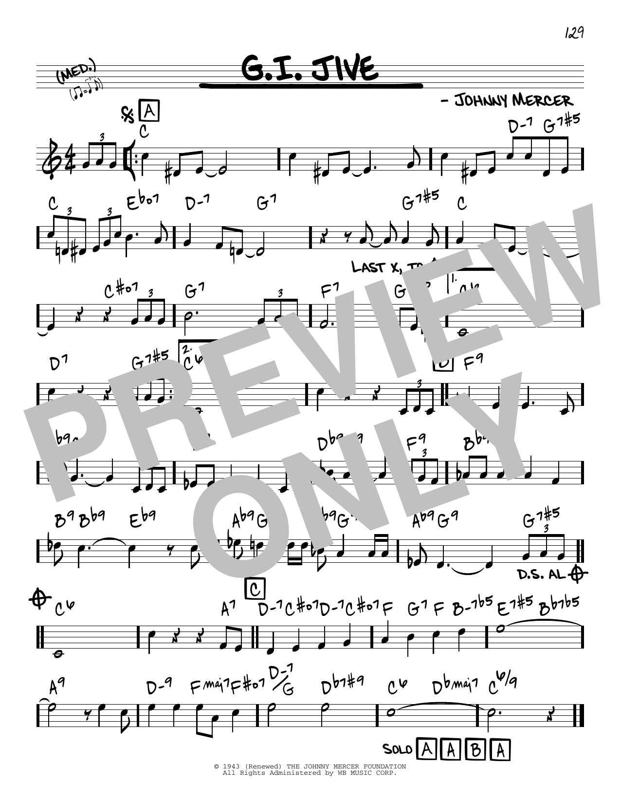 Johnny Mercer G.I. Jive sheet music notes and chords arranged for Real Book – Melody & Chords