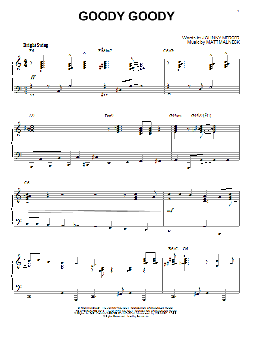 Johnny Mercer Goody Goody [Jazz version] (arr. Brent Edstrom) sheet music notes and chords arranged for Piano Solo