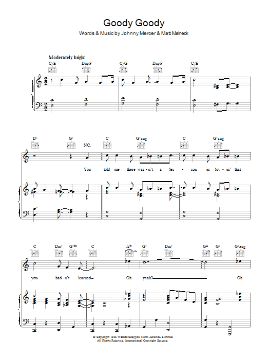 Johnny Mercer Goody Goody sheet music notes and chords arranged for Piano, Vocal & Guitar Chords