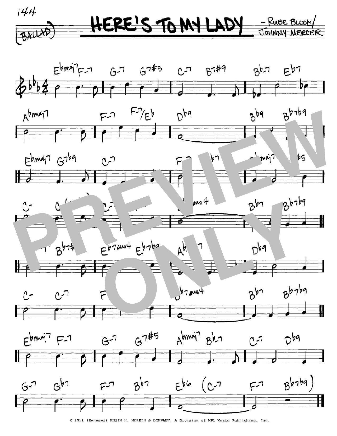 Johnny Mercer Here's To My Lady sheet music notes and chords arranged for Real Book – Melody, Lyrics & Chords