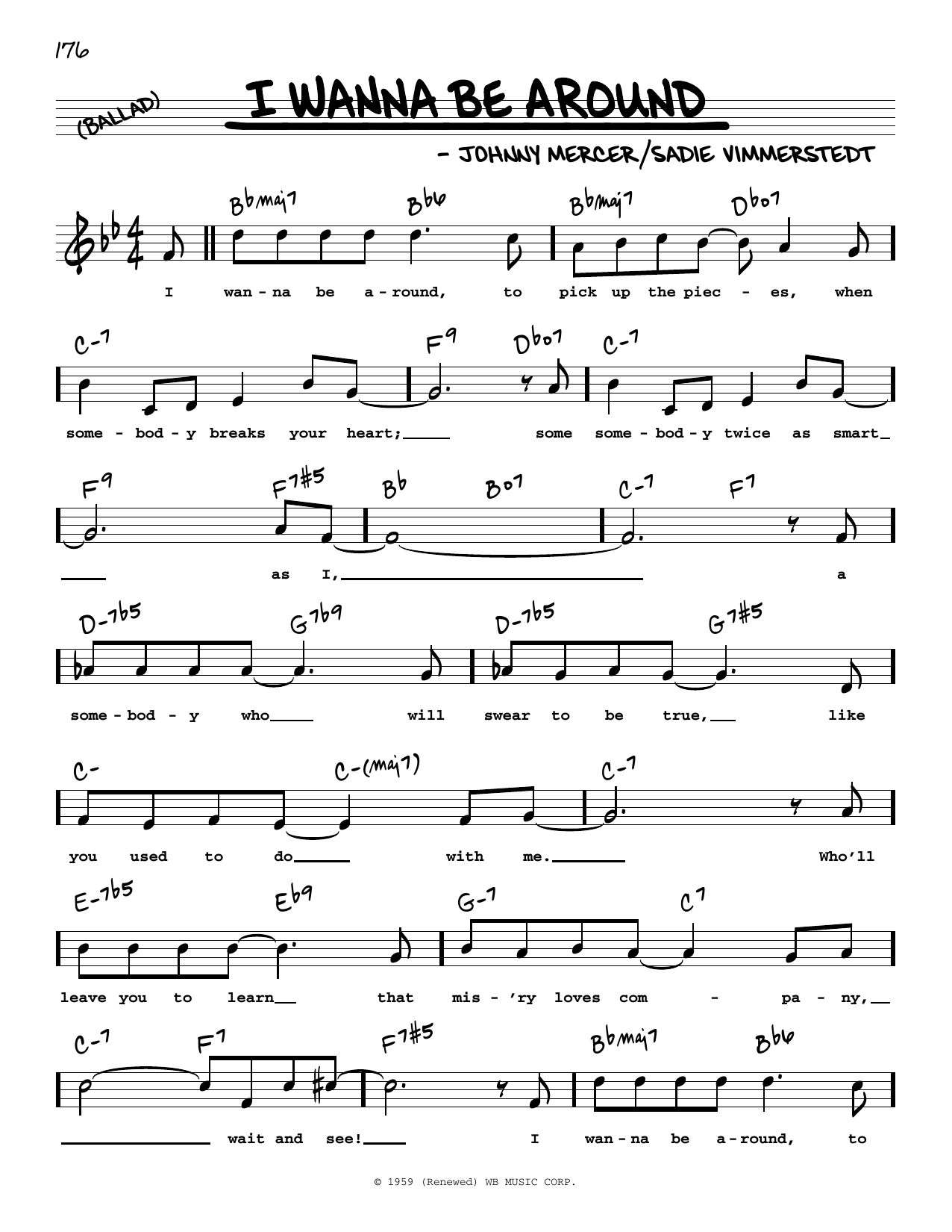 Johnny Mercer I Wanna Be Around (High Voice) sheet music notes and chords arranged for Real Book – Melody, Lyrics & Chords