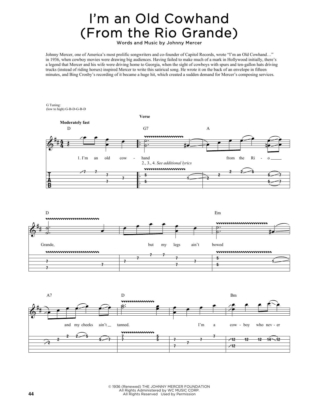 Johnny Mercer I'm An Old Cowhand (From The Rio Grande) (arr. Fred Sokolow) sheet music notes and chords arranged for Guitar Tab