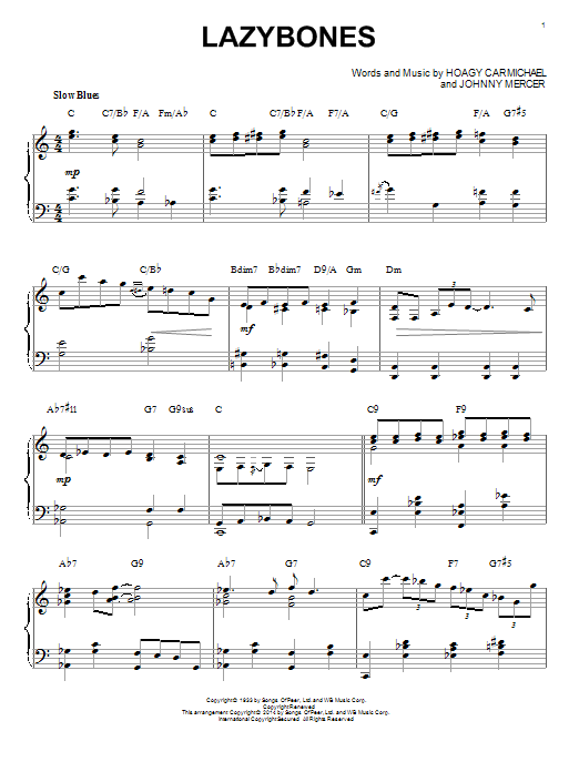 Johnny Mercer Lazybones [Jazz version] (arr. Brent Edstrom) sheet music notes and chords arranged for Piano Solo