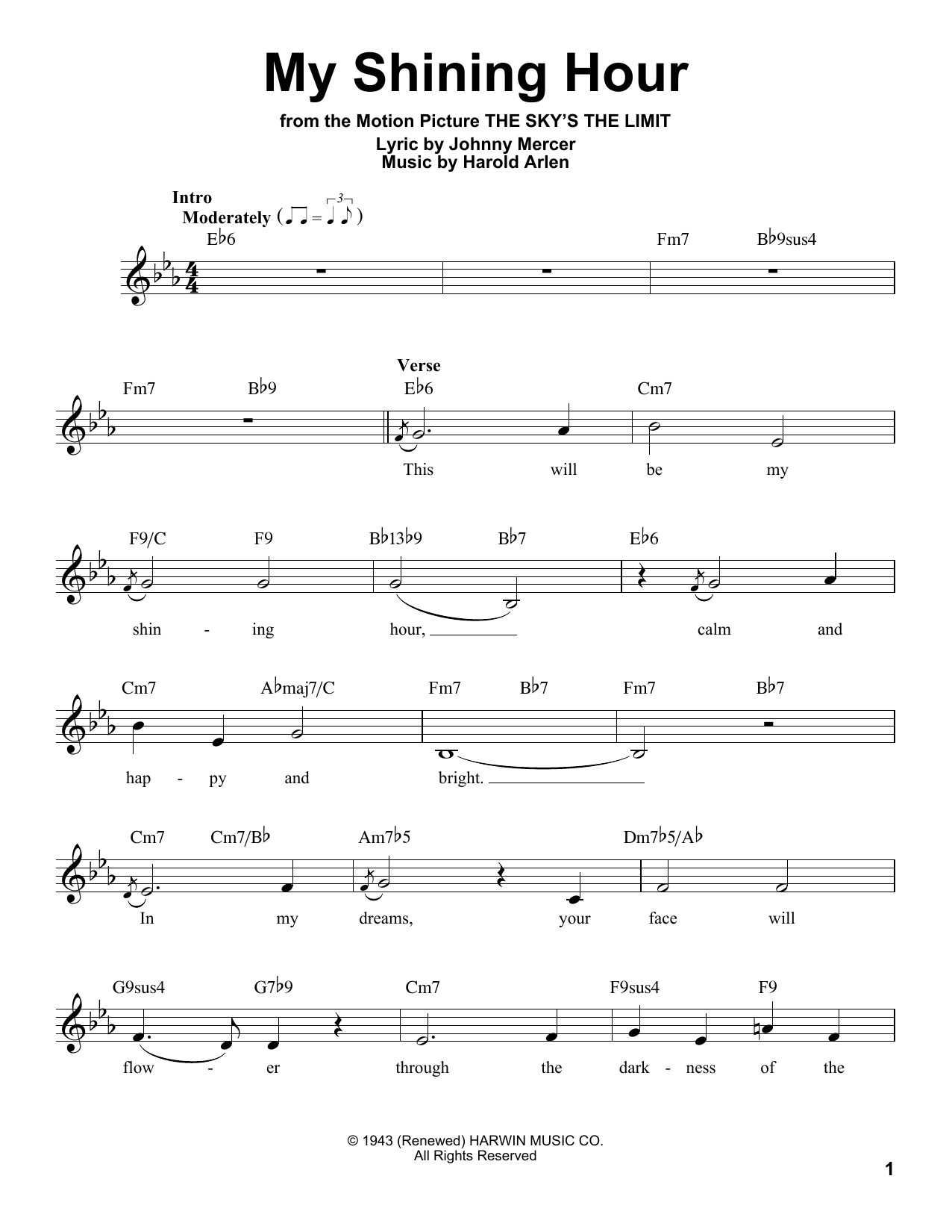 Johnny Mercer My Shining Hour sheet music notes and chords arranged for Pro Vocal