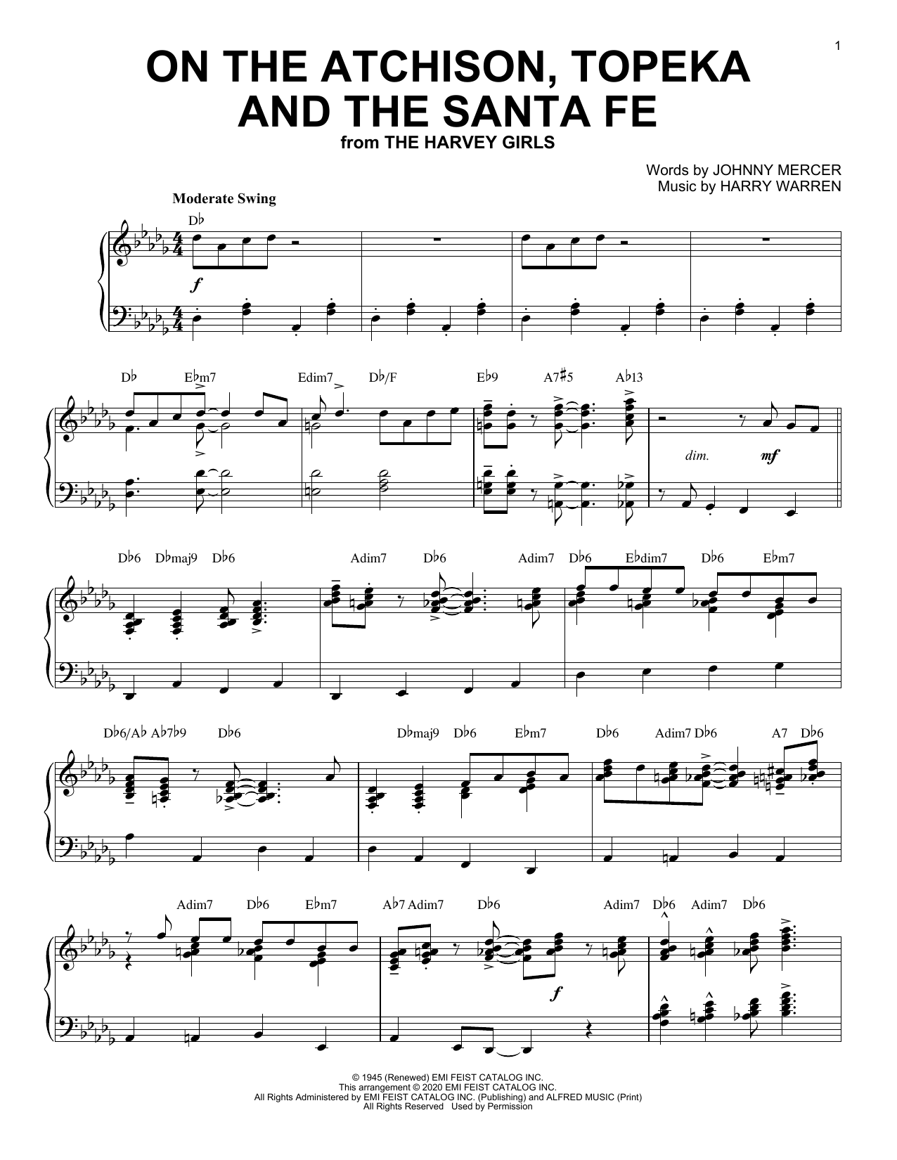 Johnny Mercer On The Atchison, Topeka And The Santa Fe [Jazz version] (arr. Brent Edstrom) sheet music notes and chords arranged for Piano Solo