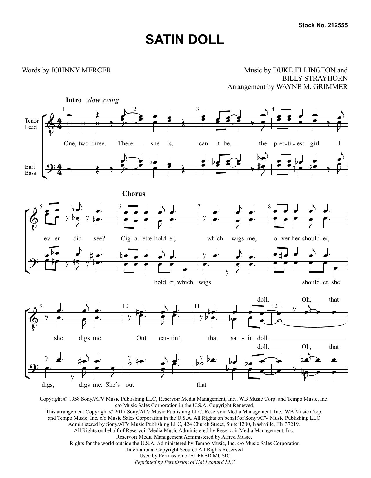 Johnny Mercer Satin Doll (arr. Wayne Grimmer) sheet music notes and chords arranged for TTBB Choir