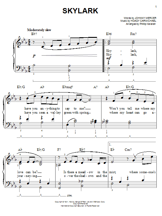 Johnny Mercer Skylark (arr. Phillip Keveren) sheet music notes and chords arranged for Piano Solo