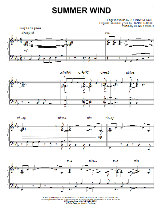 Johnny Mercer Summer Wind [Jazz version] (arr. Brent Edstrom) sheet music notes and chords arranged for Piano Solo