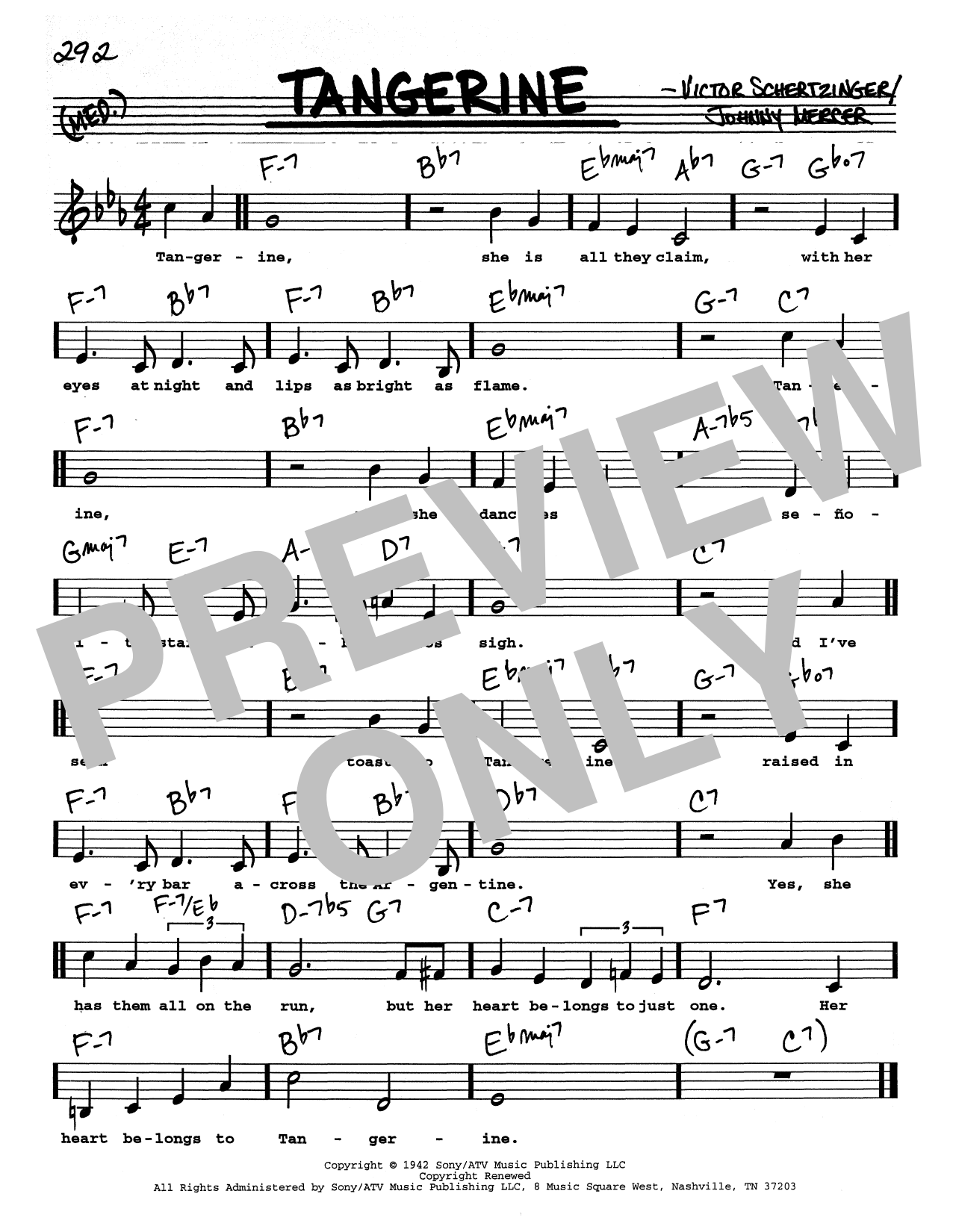 Johnny Mercer Tangerine (Low Voice) sheet music notes and chords arranged for Real Book – Melody, Lyrics & Chords