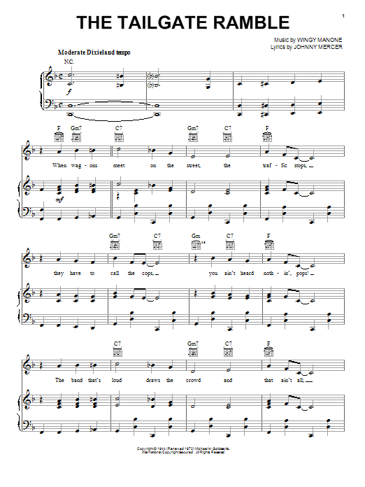 Johnny Mercer The Tailgate Ramble sheet music notes and chords arranged for Piano, Vocal & Guitar Chords (Right-Hand Melody)
