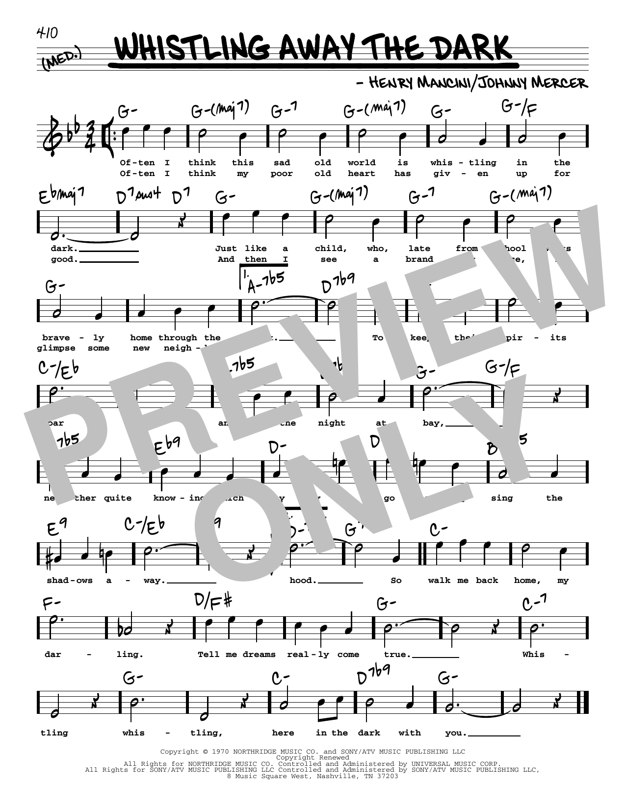 Johnny Mercer Whistling Away The Dark (High Voice) sheet music notes and chords arranged for Real Book – Melody, Lyrics & Chords