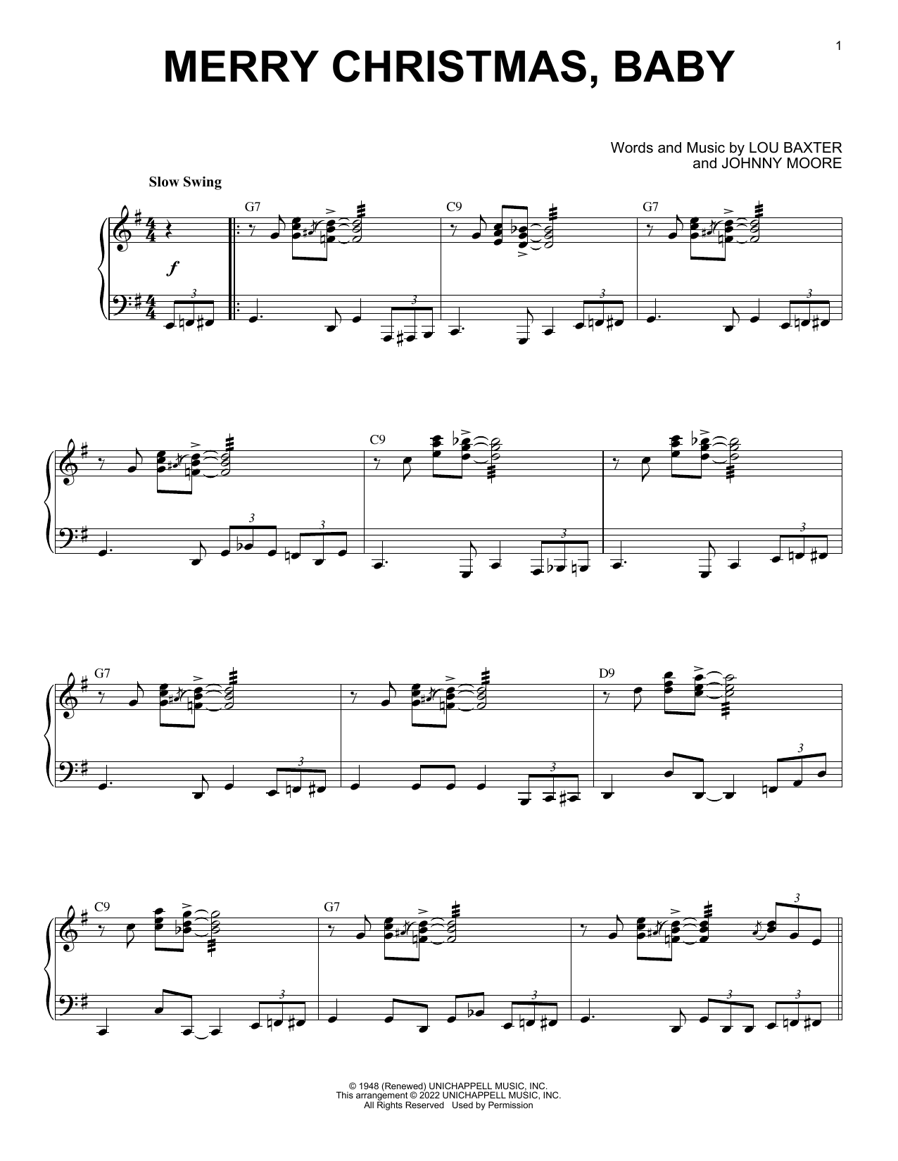 Johnny Moore Merry Christmas, Baby [Jazz version] (arr. Brent Edstrom) sheet music notes and chords arranged for Piano Solo