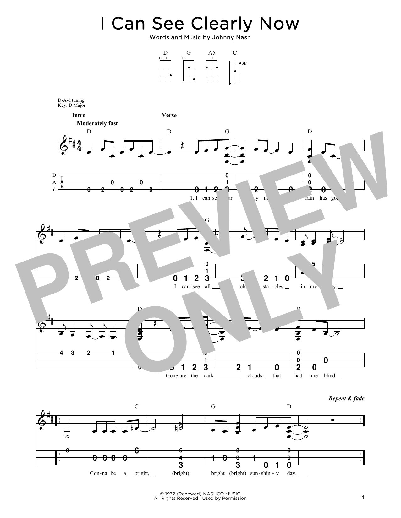 Johnny Nash I Can See Clearly Now (arr. Steven B. Eulberg) sheet music notes and chords arranged for Dulcimer