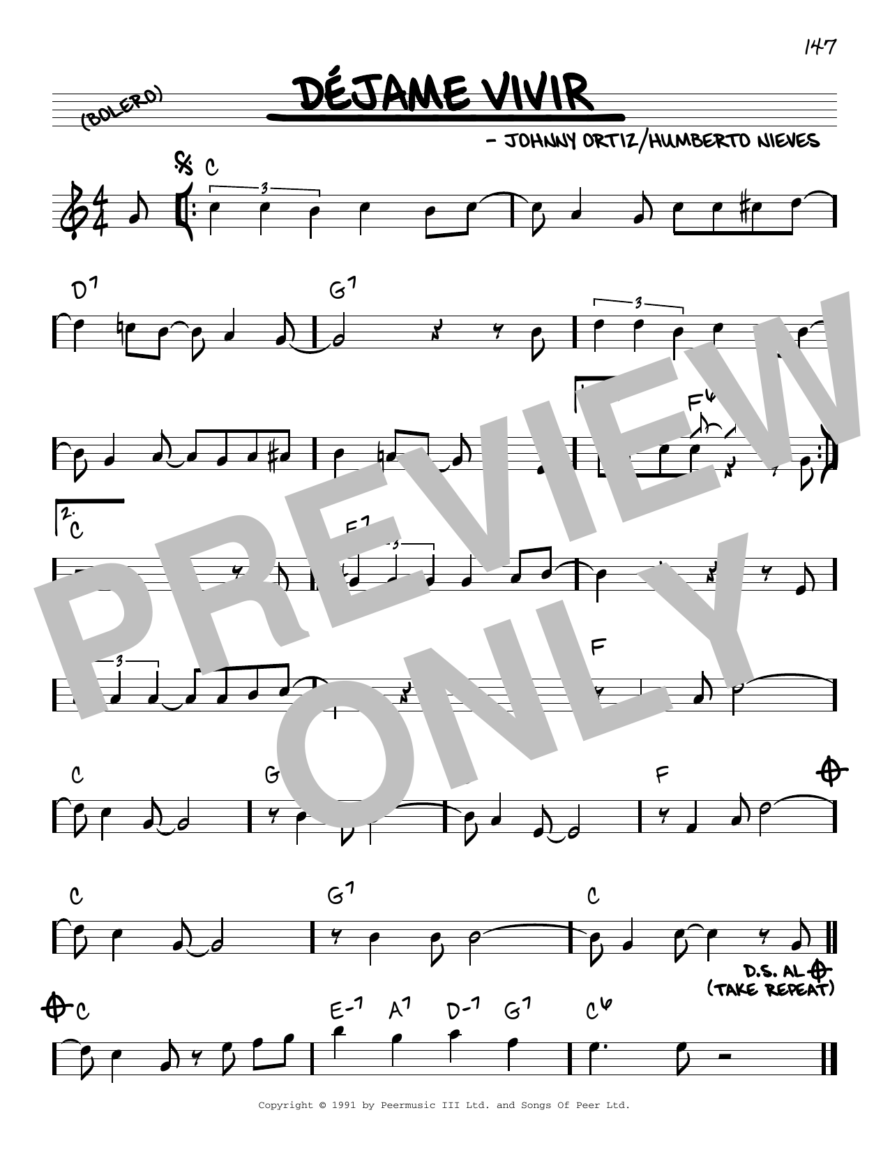 Johnny Ortiz Déjame Vivir sheet music notes and chords arranged for Real Book – Melody & Chords