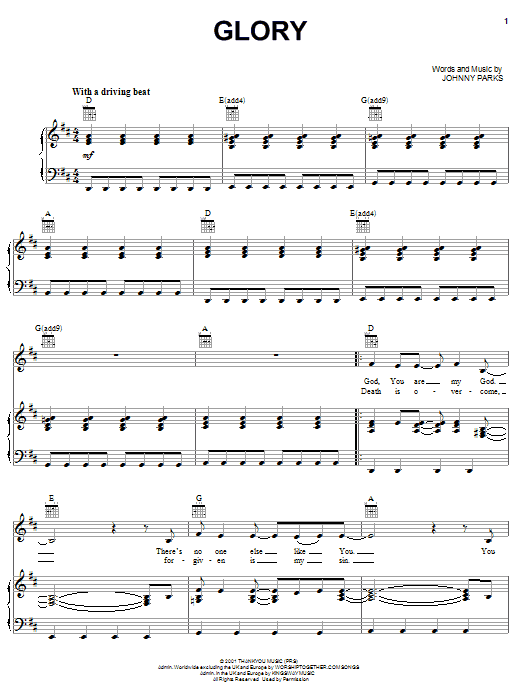 Johnny Parks Glory sheet music notes and chords arranged for Piano, Vocal & Guitar Chords (Right-Hand Melody)