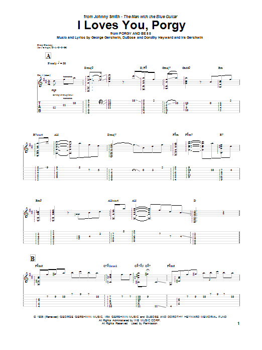 Johnny Smith I Loves You, Porgy sheet music notes and chords arranged for Guitar Tab
