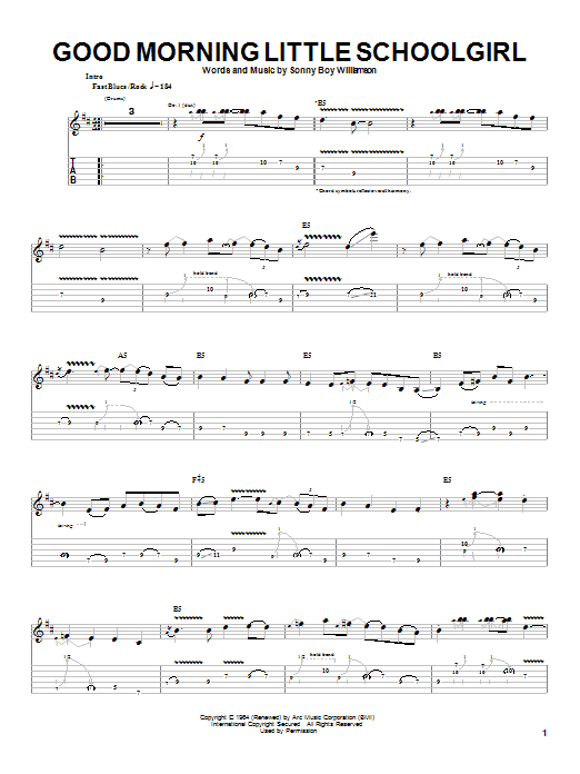 Johnny Winter Good Morning Little Schoolgirl sheet music notes and chords arranged for Guitar Chords/Lyrics